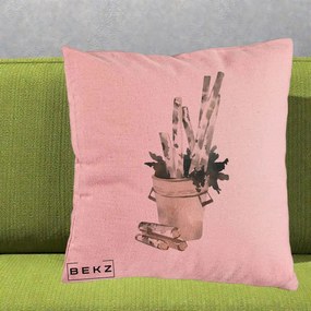 Perna Decorativa Butuci de Mesteacan Watercolor, 40x40 cm, Roz, Husa Detasabila, Perna Inclusa, BEKZ®