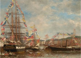 Tablou - Eugène Boudin, Festival in the Harbor of Honfleur, reproducere (70x50 cm)
