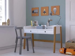 Birou copii din MDF/pin alb cu 2 sertare, 110x55x75 cm