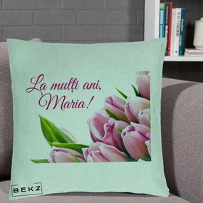 Cadou de Onomastica - Perna Personalizata La Multi Ani Maria Lalele, 40x40 cm, Verde Menta, Husa Detasabila, Perna Inclusa, BEKZ®