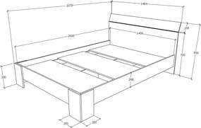 Pat Pedro, 200 x 140 cm, saltea spuma inclusa, Stejar Artisan/Antracit