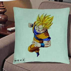 Perna Personalizata Dragon Ball Goku Super Saiyan 2 Lupta, 40x40 cm, Verde Menta, Husa Detasabila, Perna Inclusa, BEKZ®