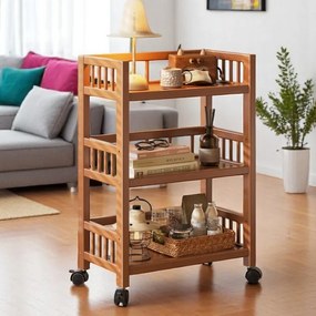 Raft din bambus, cu 3 niveluri, roți 360°, Ecarla, 30x50x82 cm, SZ48