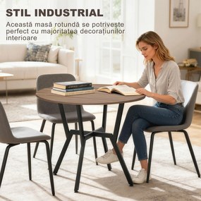 HOMCOM Masă Rotundă de Sufragerie pentru 2 Persoane cu Suport în X, Masă Modernă din Lemn și Oțel, Ø90x76 cm, Maro | Aosom Romania