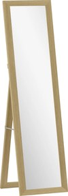 HOMCOM Oglindă cu Ramă din MDF, Picioare și Cârlige pentru Utilizare pe Podea sau pe Perete, 37x40x155 cm, Lemn Natural | Aosom Romania