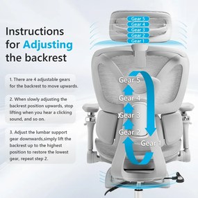 METACHAIR DORO Scaun ergonomic, cotiere 6D, suport lombar dinamic, spătar reglabil înălțime, tetieră 2D, suport picioare, mecanism multifunctional inclinare/blocare, pivotant, Mesh, Gri