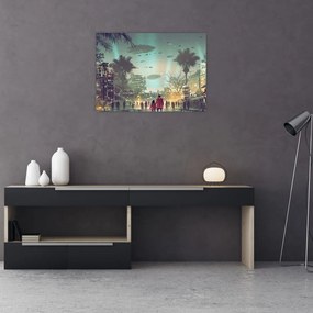 Tablou pe sticlă - Oraș în viitor (70x50 cm)