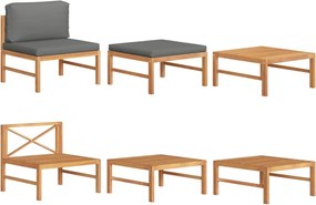 vidaXL Set mobilier grădină cu perne gri închis, 3 piese, lemn de tec