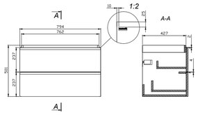 Dulap baie suspendat Cersanit Virgo 80 pentru lavoar incastrabil, alb cu manere negre Alb maner negru, 800 x 400 mm