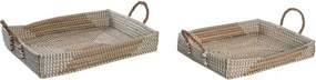 Set 2 tăvi decorative din iarbă de mare împletită, natur și galben, 15 x 52 x 38 cm, „Séry”