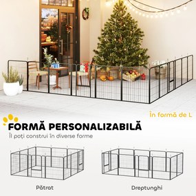 PawHut Țarc pentru Câini din 12 Panouri Portabil și Detașabil, 204x204x80 cm, Negru | Aosom Romania