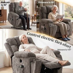 HOMCOM Fotoliu Electric cu Ridicare și Reclinare 155°, Masaj în 8 Puncte, Încălzire, din Chenille, Gri Închis | Aosom Romania
