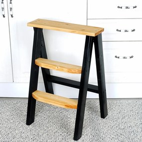 Scara pliabila cu trepte din lemn, culoare lemn natursi negru,70 cm