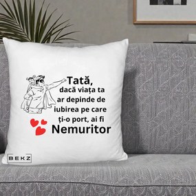 Cadou pentru Tata - Perna Personalizata Tata Nemuritor Supererou cu Masca, 40x40 cm, Alb Pufos, Husa Detasabila, Perna Inclusa, BEKZ®