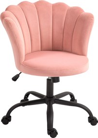 HOMCOM Scaun de Birou cu Spătar în Formă de Petală cu Înălțime Reglabilă, Rotile și Șezut Rotativ, 69x64x80-90 cm, Roz | Aosom Romania