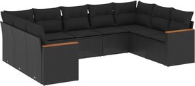 vidaXL Set mobilier de grădină cu perne, 9 piese, negru, poliratan