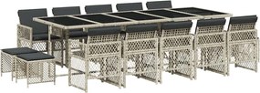 vidaXL Set mobilier de grădină cu perne 15 piese gri deschis poliratan