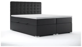 Pat matrimonial Boxspring 180 cm Clady (Negru piele ecologică) (cu sp. depozitare). 1044200