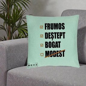 Perna Decorativa Frumos Destept Bogat, 40x40 cm, Verde Menta, Husa Detasabila, Perna Inclusa, BEKZ®