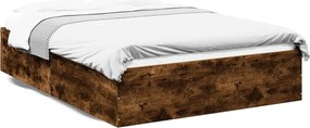 vidaXL Cadru de pat, stejar afumat, 135x190 cm, lemn prelucrat
