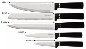 Set cutite si ustensile de bucatarie Klausberg KB 7835, 12 piese, Otel inoxidabil, Negru
