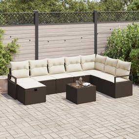 vidaXL Set de canapele pentru grădină cu pernă 9 pcs maro și crem