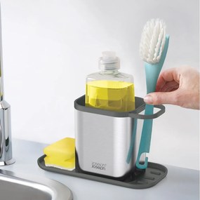 Suport pentru accesorii de spălat argintiu lucios din metal Duo Steel – Joseph Joseph