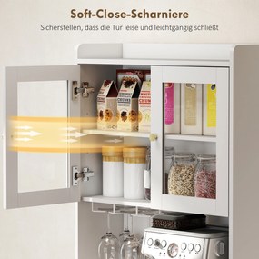 HOMCOM Dulap de bucătărie cu blat, suport pahare de vin, dulap de depozitare pentru bucătărie, sufragerie, 170 cm, MDF, sticlă, Alb | Aosom Romania