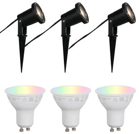 Set de 3 spoturi inteligente de grădină negre, inclusiv cablu și ștecher 200cm IP65 - Basic