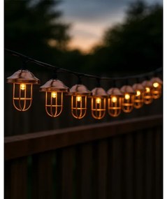 Ghirlandă solară LED, 10 LED-uri, 1,2 V, 300 mAh, 3,8 m, IP44, culoare cupru