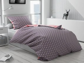 Lenjerie de pat din bumbac, reversibila, INIMI SI BULINE roz