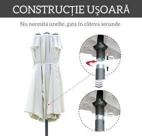 Outsunny Umbrelă Dublă cu 12 Spițe, Bază în Cruce și Manivelă, din Oțel și Poliester, 455x265x238 cm, Bej | Aosom Romania