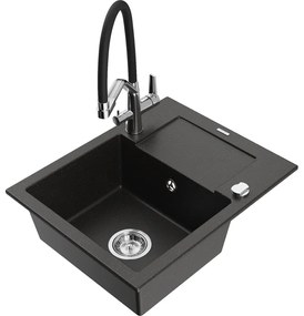 Mexen Enzo chiuvetă granit 1-cu o cuvă cu scurgător și baterie bucătărie Duo, negru/auriu metalic - 6506-75-671701-07