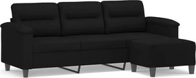 vidaXL Canapea cu 3 locuri și taburet, negru, 180 cm, microfibră