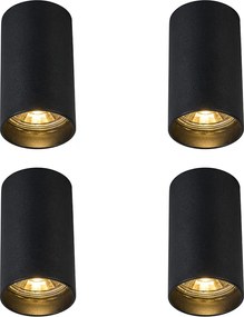 Set de 4 spoturi moderne negre montate la suprafață 5,5 cm GU10 50 mm - Tuba