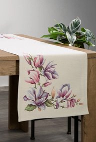 Traversa pentru masa bej tapițerie cu model magnolie fin țesută Lățime: 45 cm | Lungime: 140 cm