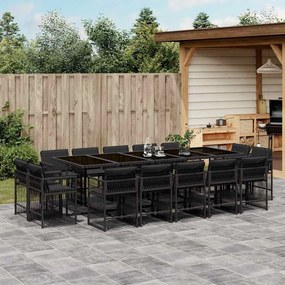 vidaXL Set mobilier de grădină cu perne, 15 piese, negru, poliratan