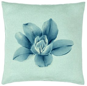 Perna Decorativa, Model Florale Blue Flower, 40x40 cm, Verde Menta, Husa Detasabila, Burduf