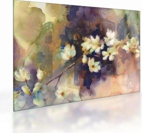 Tablou pe sticlă - Magnolii albe, pictură (70x50 cm)