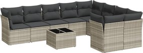 vidaXL Set canapele de grădină cu perne 10 piese gri deschis poliratan