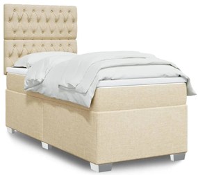 vidaXL Pat box spring cu saltea, crem, 90x200 cm, textil