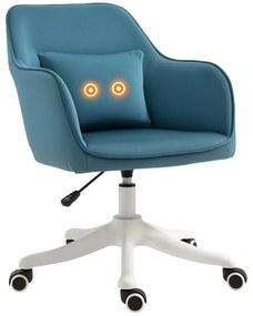 HOMCOM Scaun de birou din catifea fauteuil bureau masant, cu pernă lombară integrată, înălțime reglabilă, pivotant la 360°, albastru | Aosom Romania