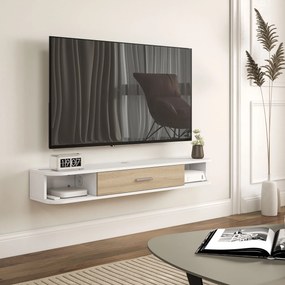 HOMCOM，Suport TV，Cu 2 Rafturi Deschise și Dulap cu Ușă Rabatabilă，MDF，120cm x 26cm x 16cm，Alb, gri | Aosom Romania