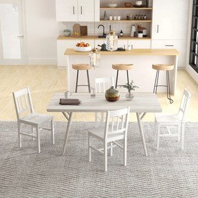 HOMCOM Set de 4 Scaune de Dining, Scaune de Bucătărie, Scaune, Lemn Masiv, 41 cm x 46,5 cm x 85,5 cm, Alb | Aosom Romania