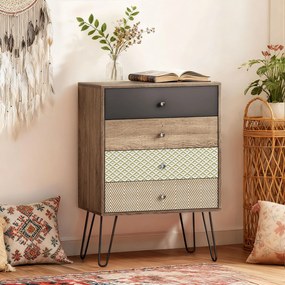 HOMCOM Comodă cu 4 sertare Picioare tip furcă din oțel Stil boem 60x39x86 cm Multicolor | Aosom Romania