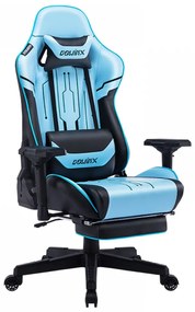 DOWINX Scaun gaming, ergonomic, pernă lombară cu masaj, spatar inalt, suport pentru picioare, piele PU matlasata, respirabila, cotiere 4D, rezistent 150 kg, Albastru