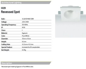 Spot incastrabil tavan Gypsum alb