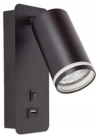 Spot de perete cu încărcător USB 1xGU10/35W/230V negru