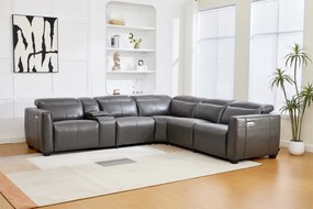 Coltar dumonde cu 2 reclinere electrice, tetiere reglabile, incarcare wireless, suport pahare Valen 334x83cm