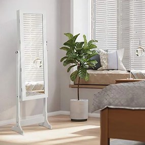 Dulap bijurerii cu oglinda, Songmics, Alb, 150.5x41x36 cm